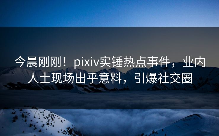 今晨刚刚！pixiv实锤热点事件，业内人士现场出乎意料，引爆社交圈
