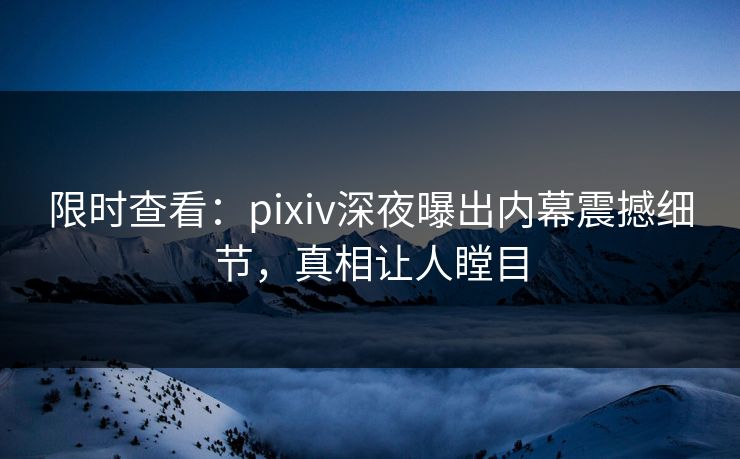 限时查看：pixiv深夜曝出内幕震撼细节，真相让人瞠目