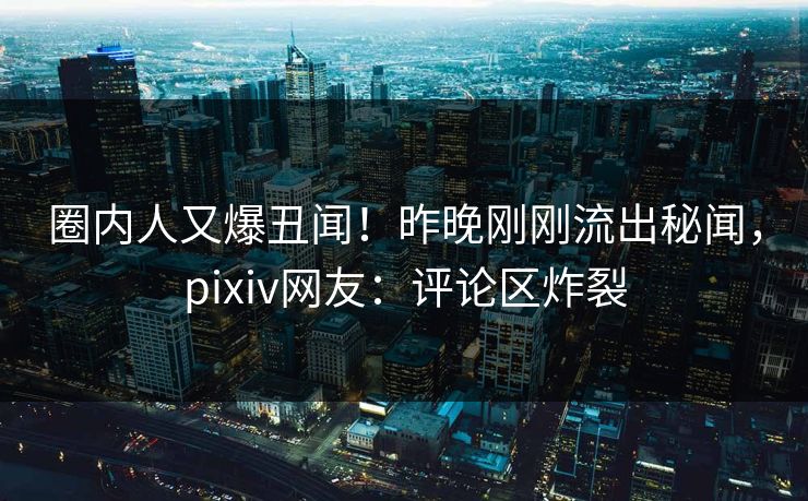 圈内人又爆丑闻！昨晚刚刚流出秘闻，pixiv网友：评论区炸裂