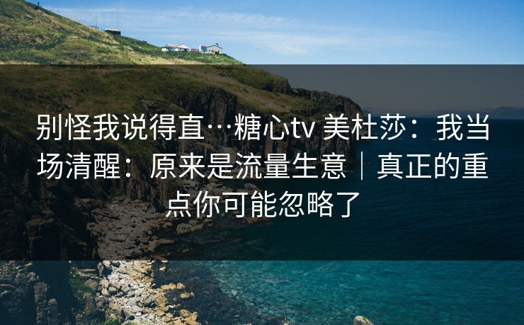 别怪我说得直…糖心tv 美杜莎：我当场清醒：原来是流量生意｜真正的重点你可能忽略了