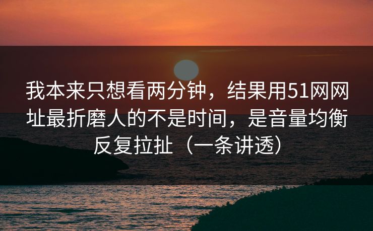 我本来只想看两分钟，结果用51网网址最折磨人的不是时间，是音量均衡反复拉扯（一条讲透）
